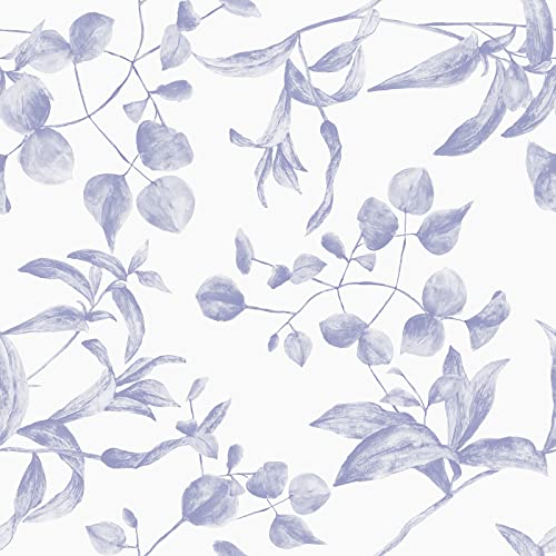 VEELIKE Tapete Blau Blumen Aquarell 44.5cm x 900cm Blumentapete Vintage Möbelfolie Selbstklebend Tapeten Blätter Violett Fototapete Schlafzimmer Romantik Klebefolie Möbel Schrankaufkleber Badezimmer von VEELIKE