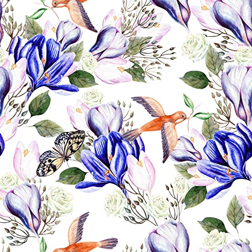 VEELIKE Tapete Blau Blumen Iris 44.5cm×900cm Schmetterling Vogel Tapete Blumentapete Vintage Fototapete Schlafzimmer Romantik Selbstklebende Tapeten Möbelfolie Küche Abwaschbar Klebefolie Badezimmer von VEELIKE