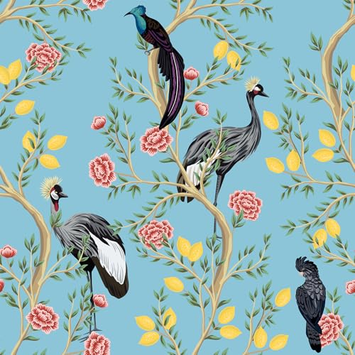 VEELIKE Tapete Blau Blumen Vogel Chinesische Blumentapete Selbstklebende Tapete Schlafzimmer Badezimmer 44.5cm x 300cm Mustertapete Vintage Fototapete Blumen Kran Zitrone Tapeten Wohnzimmer Abnehmbar VEELIKE Tapete Blau Blumen Vogel Chinesische Blumentapete Selbstklebende Tapete Schlafzimmer Badezimmer 44.5cm x 300cm Mustertapete Vintage Fototapete Blumen Kran Zitrone Tapeten Wohnzimmer Abnehmbar von VEELIKE
