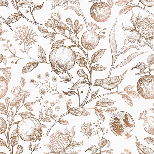 VEELIKE Tapete Blumen Beige Blumentapete Vintage Fototapete Blumen Obst Tapeten Blätter Möbelfolie Selbstklebend Folie Möbel Klebefolie Muster Dekoration Schlafzimmer Wohnzimmer Flur 44.5cm×300cm von VEELIKE