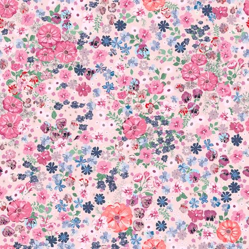 VEELIKE Tapete Blumen Rosa Blumentapete Vintage Fototapete Blumen Rosa Grasland Mustertapete Selbstklebende Tapete Schlafzimmer Badezimmer Wand Dekoration Mädchenzimmer Wohnzimmer 44.5cm × 300cm von VEELIKE