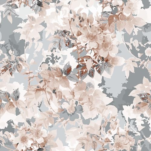 VEELIKE Tapete Blumen Rosa Grau Aquarell Blumentapete Vintage Mustertapete Tropische Blätter Fototapete Blumen Tapeten Wohnzimmer Muster Möbelfolie Selbstklebend Dekoration Schlafzimmer 44.5cm×300cm von VEELIKE