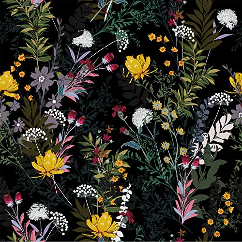 VEELIKE Tapete Blumen Schwarz Tropische Blätter Fototapete Schlafzimmer Schrankpapier Vintage Möbelfolie Muster Klebefolie Möbel Wanddeko Wandtapete Selbstklebend Tapeten Dschungel 44.5cm x 300cm von VEELIKE