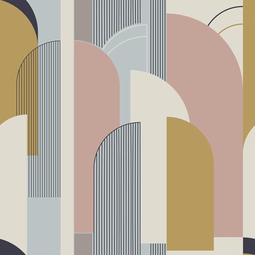 VEELIKE Tapete Geometrisches Muster Abstrakte 44.5 cm × 900 cm Rosa Grau Geometrische Tapete Boho Mustertapete Selbstklebende Folie Innenraum Klebefolie Möbel Vintage Tapeten Badezimmer Wohnzimmer von VEELIKE