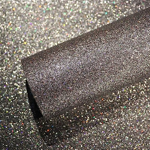 VEELIKE Tapete Glitzer Grau Glitzerfolie Glitzerpapier Selbstklebende Folie für Möbel Klebefolie Ornamente Möbelfolie Glitzer Deko Wohnzimmer Party Dekoration Wanddeko Zimmer Deko Flur 40cm×300cm von VEELIKE