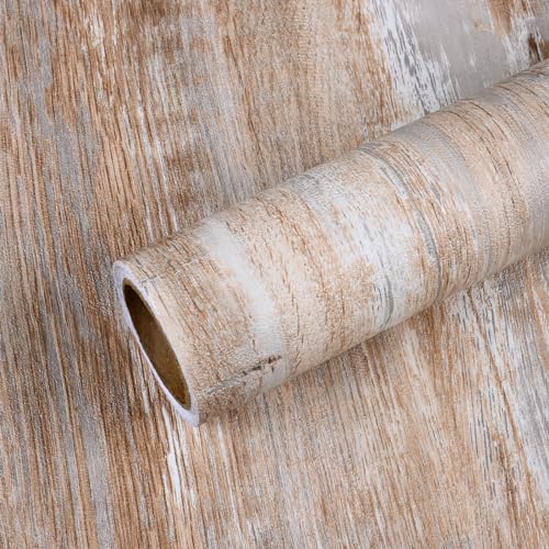 VEELIKE Tapete Holzoptik Braun Grunge 40cm×900cm Klebefolie Möbel Holzoptik Vintage Möbelfolie Holz Braun Grau Holzfolie Selbstklebend Möbelklebefolie Wohnzimmer Esszimmer Küchentapete Abwaschbar von VEELIKE