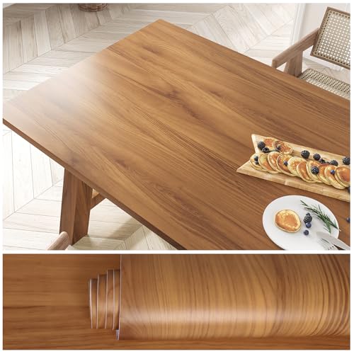 VEELIKE Tapete Holzoptik Teakholz Braun Selbstklebende Tapete Vintage Klebefolie Möbel Holzoptik 40 cm x 300 cm Holzfolie Deko Wohnzimmer Esstisch Schreibtisch Schrank Möbelklebefolie Abwaschbar von VEELIKE