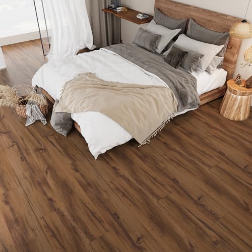 VEELIKE Verdickt PVC Bodenbelag Holzoptik Braun Vintage Fliesenaufkleber Holzoptik Vinylboden Selbstklebend Bodenfliesen 90cm×15cm 16 Stück 1.8mm Klebefliesen Boden Bad Schlafzimmer Küchenfliesen von VEELIKE