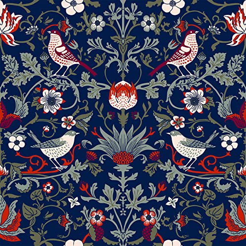 VEELIKE Vintage Tapete Blumen 44.5cm×900cm Klebefolie Blau Blumentapete Selbstklebend Fototapete Schlafzimmer Dekoration Wohnzimmer Muster Abwaschbare Küchentapeten Tropische Blätter Möbelfolie Tische von VEELIKE