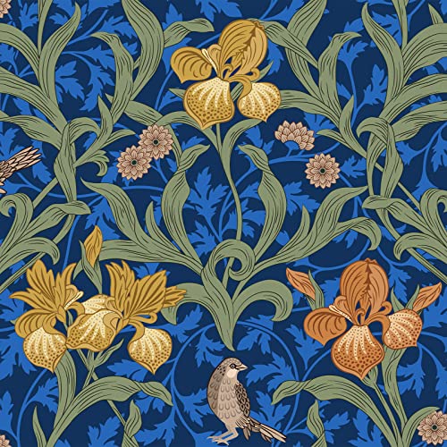 VEELIKE Vintage Tapete Blumen Dunkelblau Dekoration Schlafzimmer Möbelfolie Selbstklebend Küchentapete Abwaschbar Fototapete Dschungel Wohnzimmer Tapeten Deckentapete Tropische Blätter 44.5cm×300cm von VEELIKE