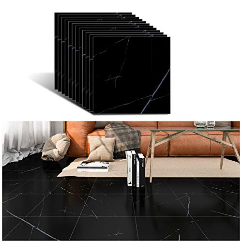 VEELIKE Vinylboden Marmor Schwarz PVC Bodenbelag Selbstklebend 12 Stück PVC Fliesen Selbstklebende Bodenfliesen Wohnzimmer Vinyl Bodenbelag Garage Fliesenaufkleber Boden Badezimmer 30 cm x 30 cm von VEELIKE