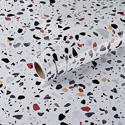 VEELIKE Wandtapete Terrazzo Grau Möbelaufkleber Selbstklebende Klebefolie 40cm X 900cm Wasserdicht Kücheaufkleber für Möbel Schlafzimmer Wohnzimmer Küchen Garage Arbeitsplatten Türen von VEELIKE