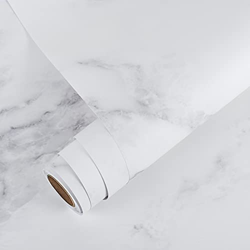 VEELIKE Weiss Marmor Tapete Grau Mamorfolie Klebefolie Marmoroptik Möbelfolie Selbstklebende Dekorfolie Marmor Dicke Küchentapete Vinyl Küche Wohnzimmer Schrankfolien Wandtapete Abwaschbar 40 x 300cm von VEELIKE