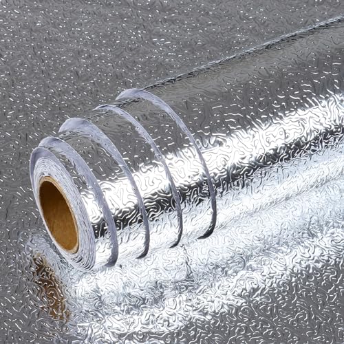VEELIKE klebefolie Arbeitsplatte Küche Silber Küchenrückwand Folie Küchenschränke Möbelfolie Selbstklebend Tapete Tapeten Wandtapete Dekorfolie Schrank Folie Bekleben für Küche DIY 40cm x 300cm von VEELIKE
