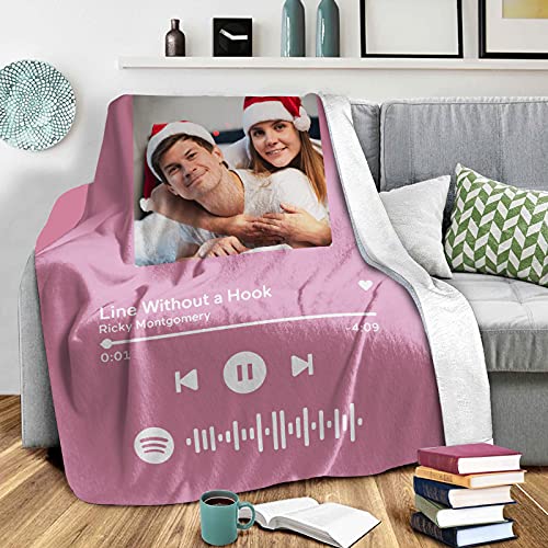 Personalisierte Fotodecke mit Spotify Code Musik Bedrucken Weich aus Fleece Dick Warm Flauschig Kuscheldecke für Wohn Bild Selbst Gestalten Geschenk für Baby Mutter Vater Hund Geburtstag Weihnachten von VEELU