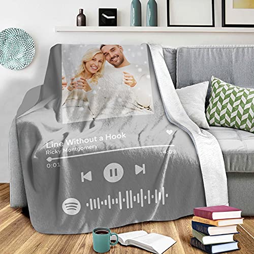 Personalisierte Fotodecke mit Spotify Code Musik Bedrucken Weich aus Fleece Dick Warm Flauschig Kuscheldecke für Wohn Bild Selbst Gestalten Geschenk für Baby Mutter Vater Hund Geburtstag Weihnachten von VEELU