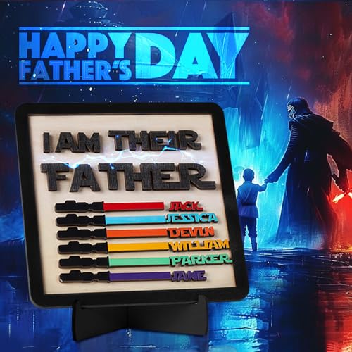 Personalisiertes Lichtschwert-Schild mit Aufschrift "I am THEIR Father", Holzschilder, Vatertagsgeschenke für Vater mit 1-6 Kindernamen graviert, personalisiertes Vatertagsgeschenk von Tochter, Sohn von VEELU