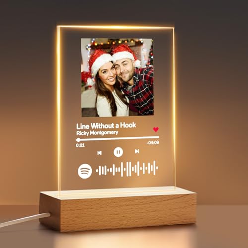 VEELU Song Cover Glas Bild mit Foto Spotify Glas Personalisiert LED Scannbar Spotify Code Nachtlicht Acrylglas Geschenke für Männer Frauen Geburtstagsgeschenk für Freund Freundin Partner von VEELU