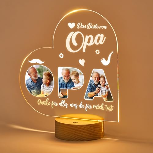 VEELU Geschenke für Opa Enkel Enkelin LED Nachtlicht, Lampe mit Foto Personalisiert, Opa Geschenke Geburtstag, Fotogeschenke, Vatertagsgeschenk - Opa Geschenke von VEELU
