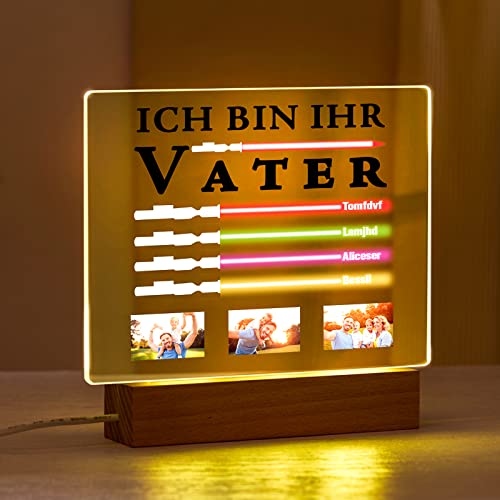 VEELU Geschenke für Papa Personalisierte Lampe mit Foto Vatertagsgeschenk ICH BIN IHR VATER Lichtschwert mit den Namen der Kinder Nachtlicht Papa Geschenk Geburtstag von VEELU