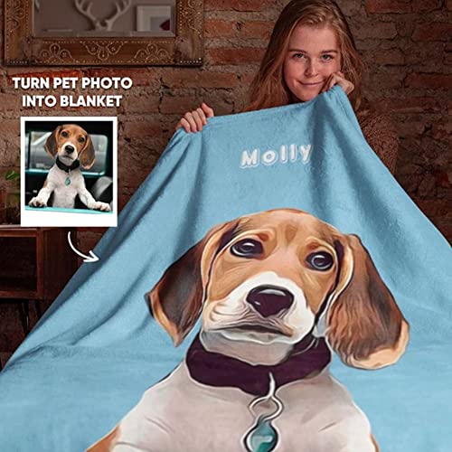 VEELU Hund Fotodecke mit Eigenem Foto Personalisierte Hundedecke - Hunde Katzen Haustier Foto Decke Selbst Gestalten Bedrucken Lassen Kuscheldecke Personalisierte Geschenk 127 x 152cm von VEELU