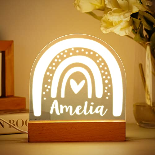 VEELU LED Lampe Nachtlicht Kinder Personalisierte Geschenke Baby mit Name Arcyl Nachtlampe Raumdekoration Geschenk für Mädchen Junge Kinder Geburtstagsgeschenk Regenbogen von VEELU