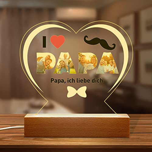 VEELU LED Lampe Nachtlicht Personalisierte Geschenk Vatertag von Tochter Sohn Acryl Personalisierte 3D Fotolampe mit Text Geschenke für Papa Geschenk Geburtstag Heimdekoration von VEELU