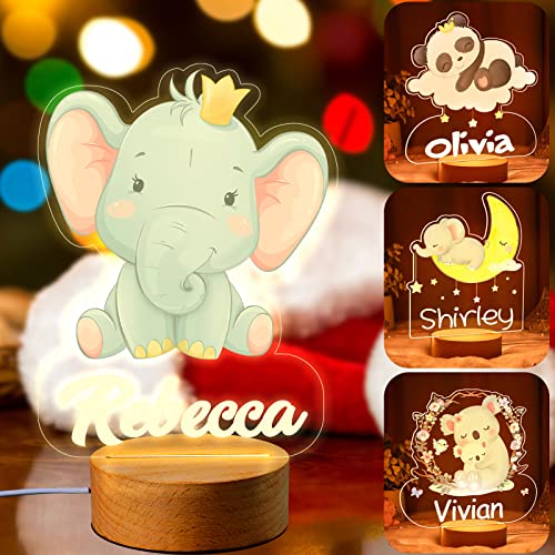 VEELU Nachtlicht Kinder Personalisierte Elefant LED Lampe Geschenke Baby mit Name Arcyl Nachtlampe Raumdekoration Geschenk für Mädchen Junge Kinder Geburtstagsgeschenk von VEELU