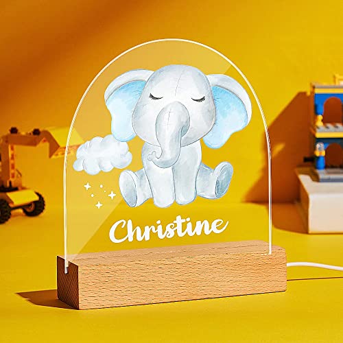 VEELU Nachtlicht Kinder Personalisierte Elefant LED Lampe Geschenke Baby mit Name Arcyl Nachtlampe Raumdekoration Geschenk für Mädchen Junge Kinder Geburtstagsgeschenk von VEELU