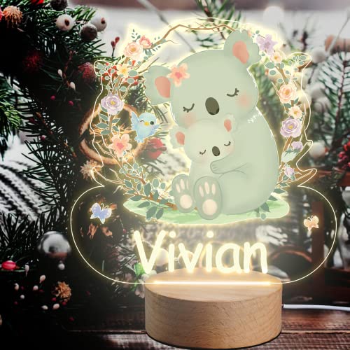 VEELU Nachtlicht Kinder Personalisierte Koala LED Lampe Geschenke Baby mit Name Arcyl Nachtlampe Raumdekoration Geschenk für Mädchen Junge Kinder Geburtstagsgeschenk von VEELU