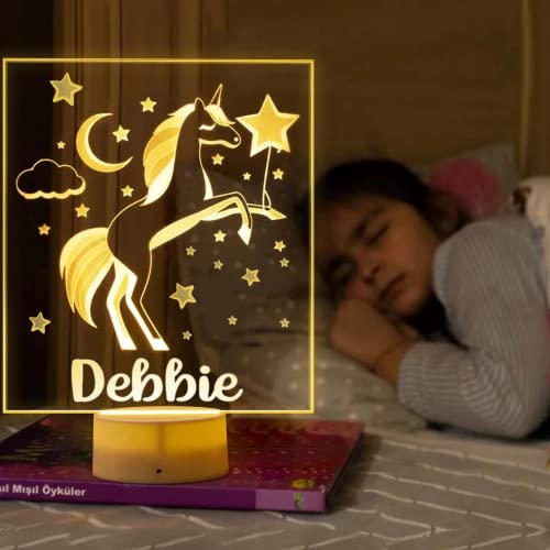 VEELU Nachtlicht Kinder Personalisierte LED Lampe Einhorn Geschenke Baby mit Name Arcyl Nachtlampe Raumdekoration Geschenk für Mädchen Junge Kinder Geburtstagsgeschenk von VEELU