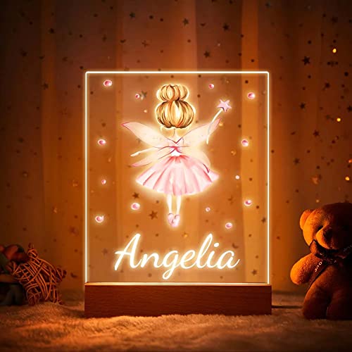 VEELU Nachtlicht Kinder Personalisierte LED Lampe Fee Geschenke Baby mit Name Arcyl Nachtlampe Raumdekoration Geschenk für Mädchen Junge Kinder Geburtstagsgeschenk von VEELU