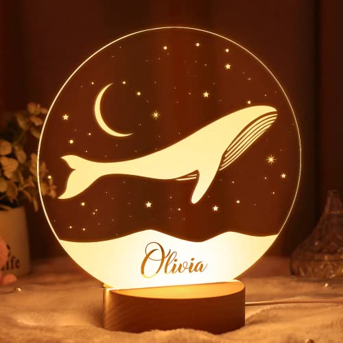 VEELU Nachtlicht Kinder Personalisierte LED Lampe Wal Geschenke Baby mit Name Arcyl Nachtlampe Raumdekoration Geschenk für Mädchen Junge Kinder Geburtstagsgeschenk von VEELU