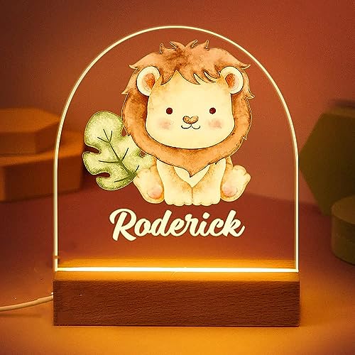 VEELU Nachtlicht Kinder Personalisierte Löwe LED Lampe Geschenke Baby mit Name Arcyl Nachtlampe Raumdekoration Geschenk für Mädchen Junge Kinder Geburtstagsgeschenk von VEELU