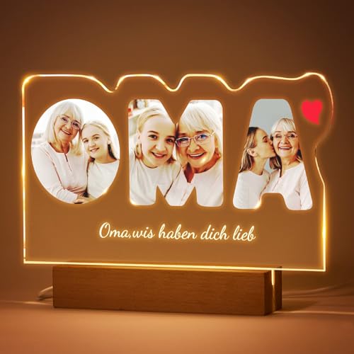 VEELU Oma Geschenk Enkel Enkelin LED Nachtlicht, Lampe mit Foto Personalisiert, Personalisierte Weihnachtsgeschenke Oma Geburtstagsgeschenk, Fotogeschenke, Muttertagsgeschenke von VEELU