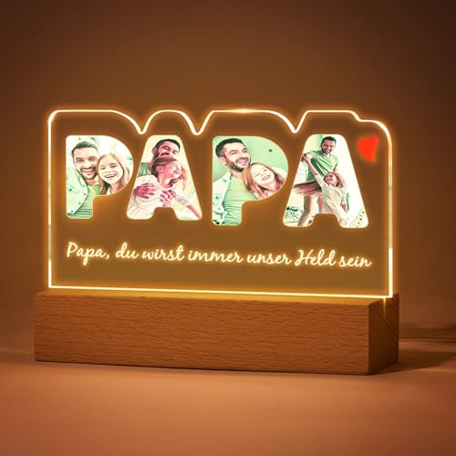 VEELU Papa Geschenk Personalisierte Lampe mit Foto LED Nachtlicht Geschenke für Papa Personalisierte Geschenke Männer Vatertagsgeschenk Geburtstagsgeschenk für Papa von VEELU