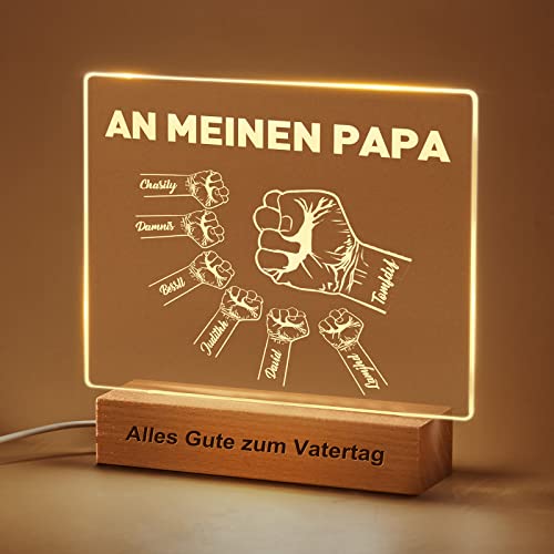 VEELU LED Lampe Nachtlicht Personalisierte Fäuste mit Kindernamen und PAPA Vatertagsgeschenk Personalisierte Nachtlampe Papa Geschenk Geburtstag Heimdekoration von VEELU