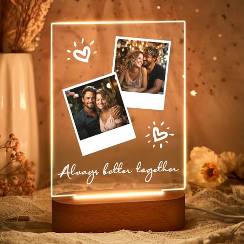 VEELU Personalisierte Nachtlampe Nachtlicht Acrylglas Geschenke für Männer Frauen Geburtstagsgeschenk für Freund Freundin Partner mit Foto Dekoration Geschenk Memory Foto Acrylglas Foto Nachtlampe von VEELU