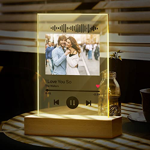 VEELU Spotify Glas Personalisiert Song Cover LED Nachtlicht mit Foto, Scannable Spotify Code Acry Platte für Raumdekoration, Mutterstag Geschenk für Familie Geburtstag von VEELU
