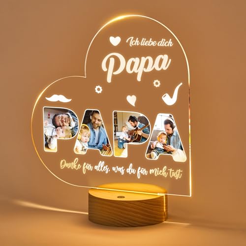 VEELU Vatertagsgeschenke für Papa Acryl Foto Geschenk - Personalisierte Geschenke Papa Lampe mit Foto, Geschenke für Papa Tochter Sohn, Fotoalbum aus Glas, Papa Geschenke - Geburtstagsgeschenk von VEELU