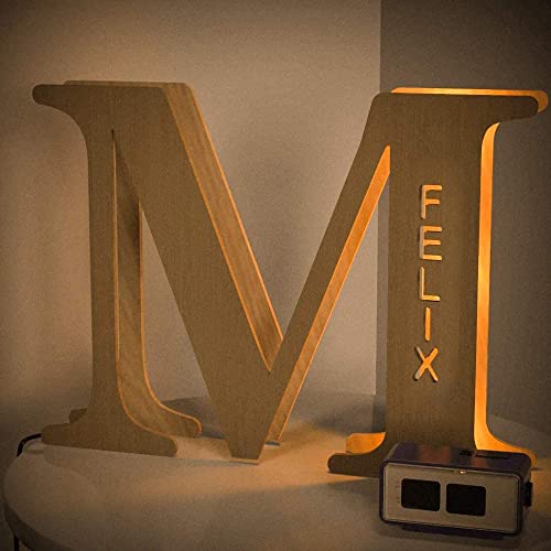 Veelu Personalisiert Buchstaben M LED Nachtlicht mit Ihren eigenen Graviert Name 3D Festzelt Dekor Holz Wandleuchte für Schlafzimmer Weihnachten Festival Party Geschenk für Familien Liebhaber von VEELU