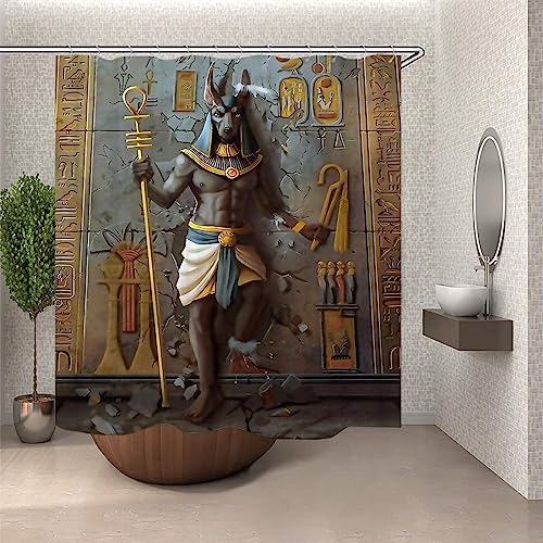 VEERAL Ägypten Duschvorhang 120 x 200 cm, 3D Pharao Duschvorhang Anti-Schimmel Textil, Shower Curtains Polyester Stoff Wasserdicht Duschvorhänge für Badezimmer, Bad Vorhang mit 8 Haken von VEERAL