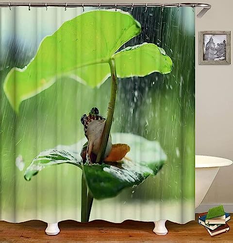 Frosch Duschvorhang 120 x 200 cm, 3D Interessant Duschvorhang Anti-Schimmel Textil, Shower Curtains Polyester Stoff Wasserdicht Duschvorhänge für Badezimmer, Bad Vorhang mit 8 Haken von VEERAL