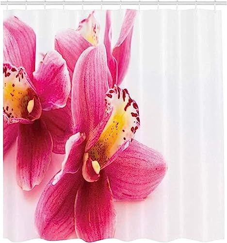 VEERAL Rosa Duschvorhang 120 x 200 cm, 3D Orchidee Duschvorhang Anti-Schimmel Textil, Shower Curtains Polyester Stoff Wasserdicht Duschvorhänge für Badezimmer, Bad Vorhang mit 8 Haken von VEERAL