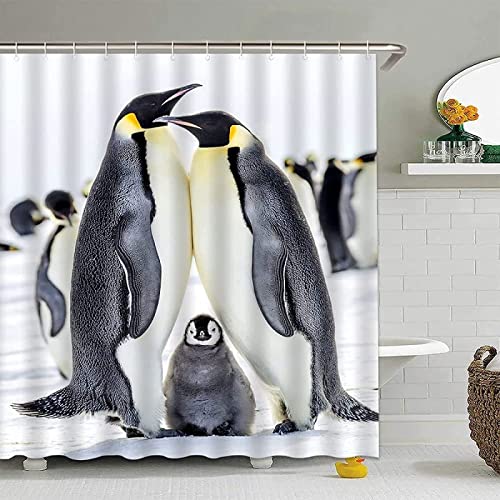 VEERAL Süßer Pinguin Duschvorhang 120 x 200 cm, 3D Pinguin-Tier Duschvorhang Anti-Schimmel Textil, Shower Curtains Polyester Stoff Wasserdicht Duschvorhänge für Badezimmer, Bad Vorhang mit 8 Haken VEERAL Süßer Pinguin Duschvorhang 120 x 200 cm, 3D Pinguin-Tier Duschvorhang Anti-Schimmel Textil, Shower Curtains Polyester Stoff Wasserdicht Duschvorhänge für Badezimmer, Bad Vorhang mit 8 Haken von VEERAL