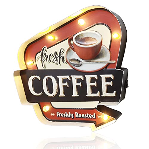 VEESA Kaffee-Schilder, Vintage, handgefertigt, Festzelt, Kaffee-Wanddekoration, beleuchtetes Schild, Café-geprägte Blechdekoration, industrieller Stil, Wandkunst, für Wanddekoration (Kaffee-B) von VEESA
