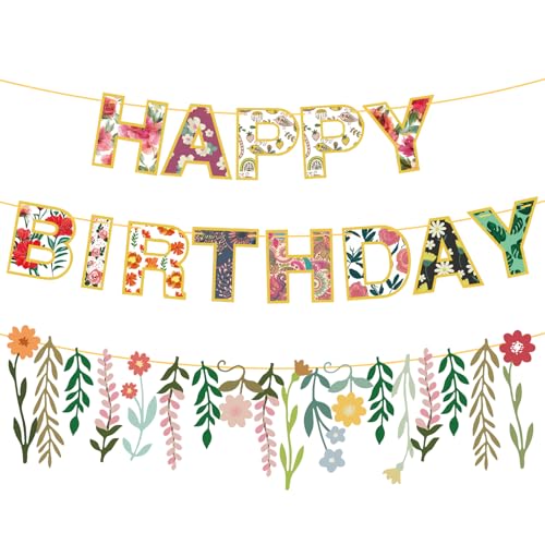 VEEVIIY Blumen Happy Birthday Girlande, Mehrfarbige Blumen Geburtstag Herzlichen Glückwunsch Girlande Deko, Wildblumen Wildgräser Hängende Banner Für Geburtstagsfeiern und Gartenpartys VEEVIIY Blumen Happy Birthday Girlande, Mehrfarbige Blumen Geburtstag Herzlichen Glückwunsch Girlande Deko, Wildblumen Wildgräser Hängende Banner Für Geburtstagsfeiern und Gartenpartys von VEEVIIY
