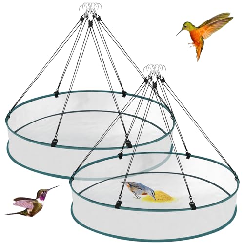 VEEVIIY Vogelsamenauffangschale zum Aufhängen von Vogelfutterspender, 61 cm, runde Plattform, verstellbarer Aufhängereifen, Outdoor-Garten, 2 Stück von VEEVIIY