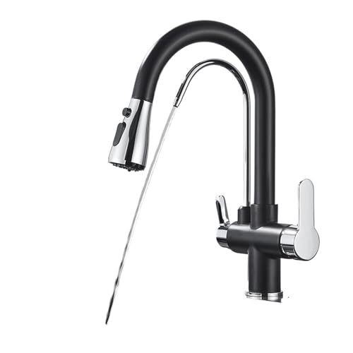 Mattschwarzer Touch-Küchenhahn mit Doppelgriff, 360-Grad-Drehung, ausziehbarer Sensor-Spültischhahn mit Wasserfilterhahn(Black And Chrome) von VEFJVAIO