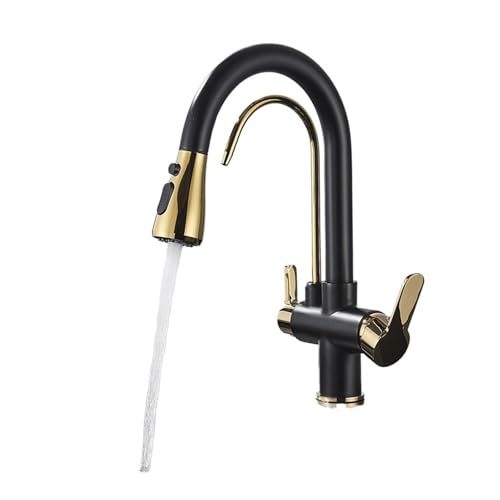 Mattschwarzer Touch-Küchenhahn mit Doppelgriff, 360-Grad-Drehung, ausziehbarer Sensor-Spültischhahn mit Wasserfilterhahn(Black And Glod) von VEFJVAIO
